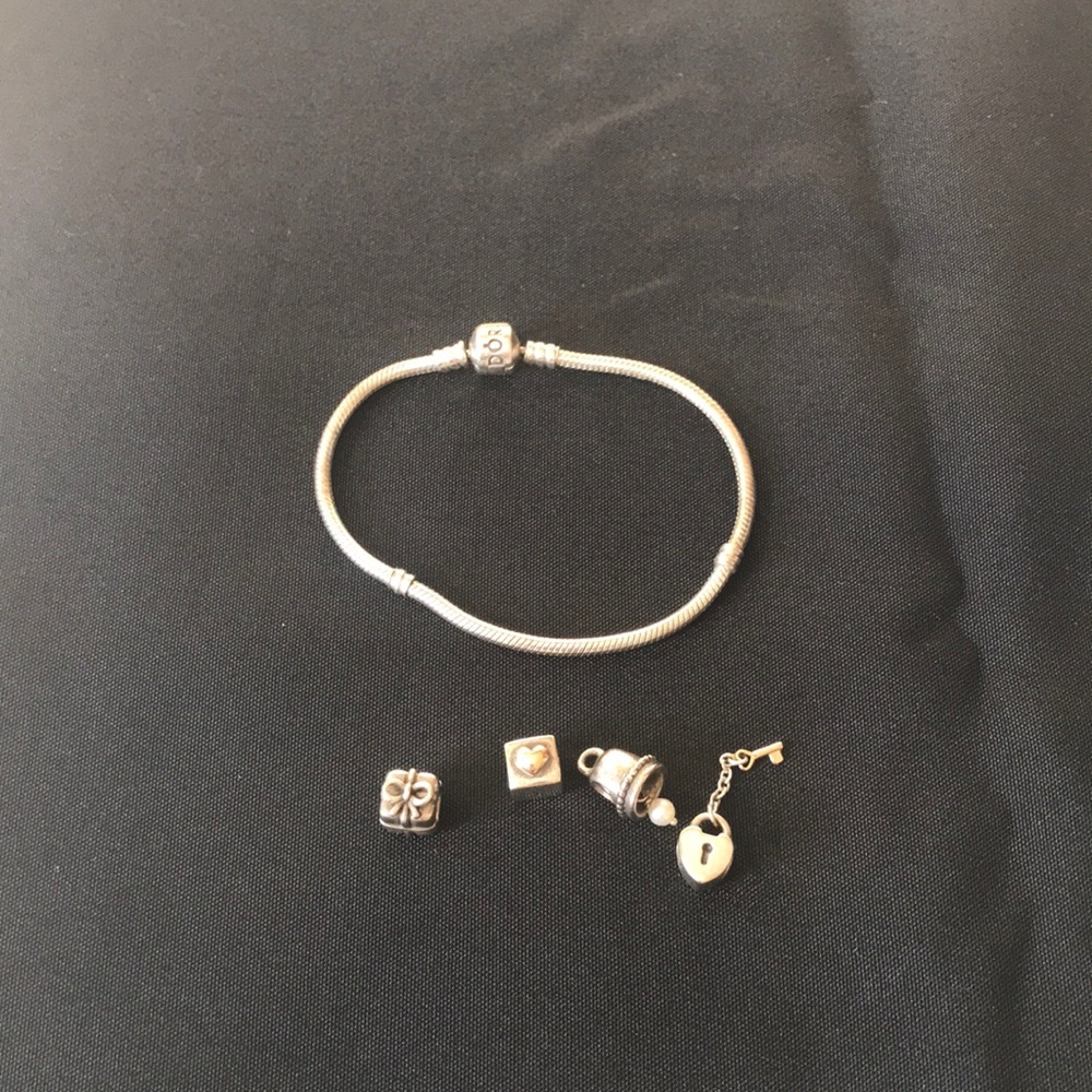 Pandora Bracelet & 4 Pandora Charms